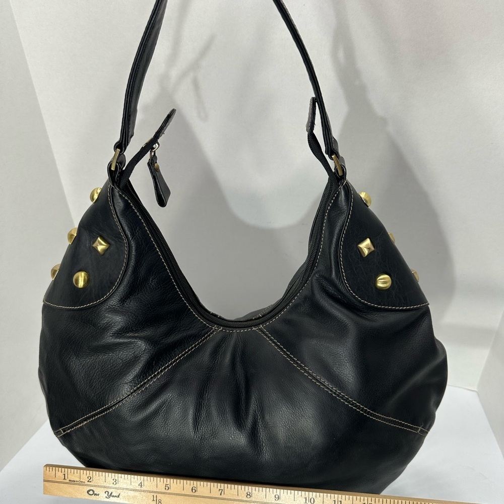 Michael rome vintage Black Leather Hobo Bag with Gold Accents pre owned - Picture 4 of 10